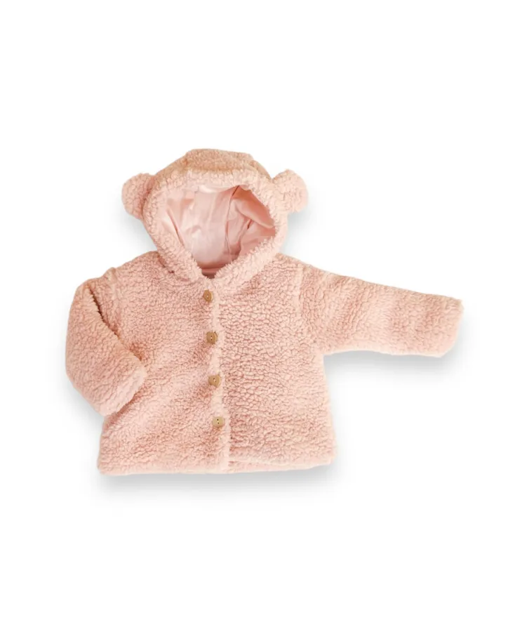 Starorůžová teddy bundička s kapucí