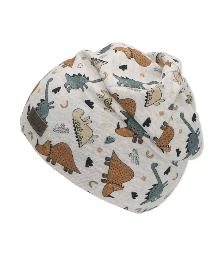 Čepice šedá s dinosaury