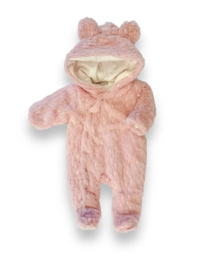 Chlupatý overal s oušky, růžový