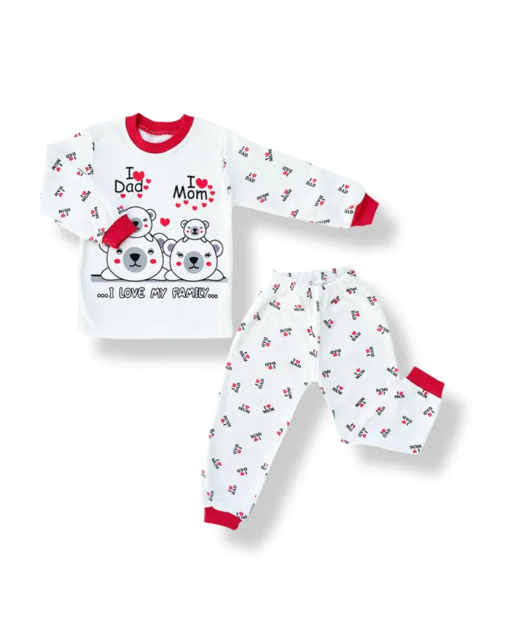 Pyžamko s potiskem i love mom, dad, bílo-červené