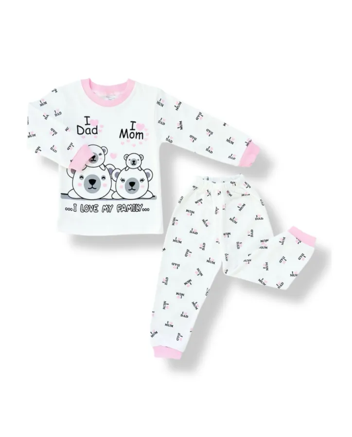 Pyžamko s potiskem i love mom, dad, bílo-růžové