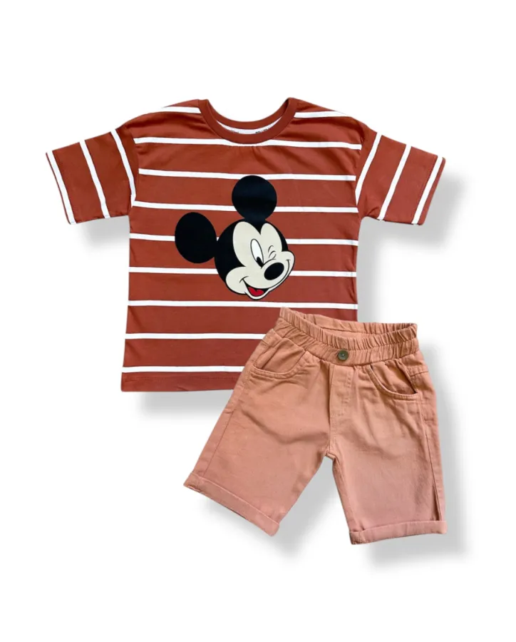 Triko a kraťasy s potiskem mickey, oranžové