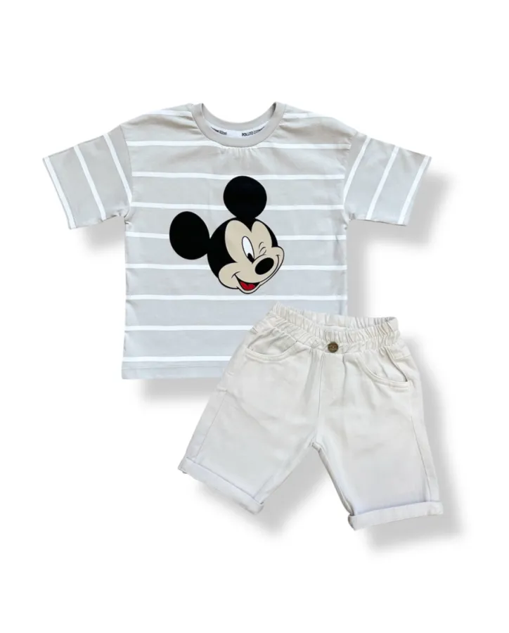 Triko a kraťasy s potiskem mickey, šedé
