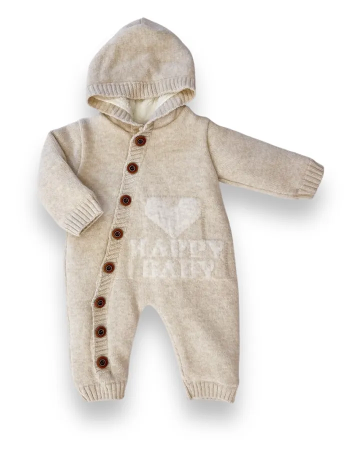 Overal s kožíškem a nápisem happy baby, krémový