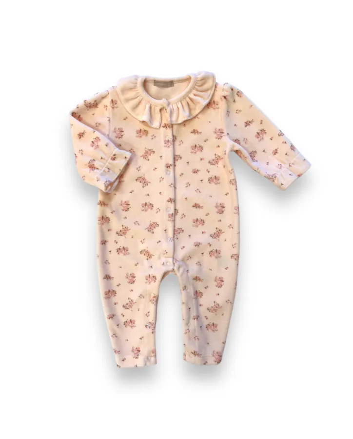 Overalls with ruffles and flowers, orange