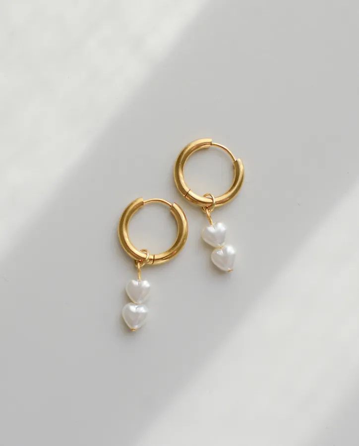 Golden Hearts Pearl Hoop- Náušnice