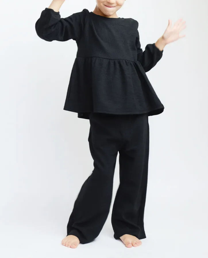 Set of black long sleeve shirt, pants
