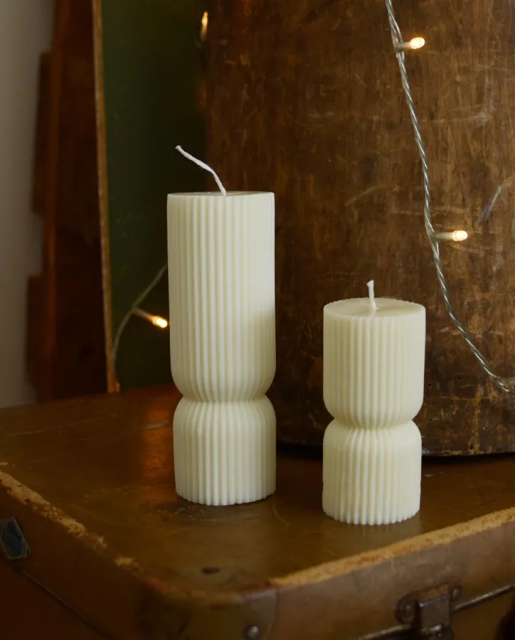 Sójová svíčka válcová žebrovaná, 2ks