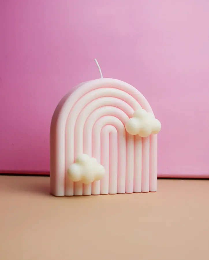 Sójová svíčka duha s mráčky růžová&velká