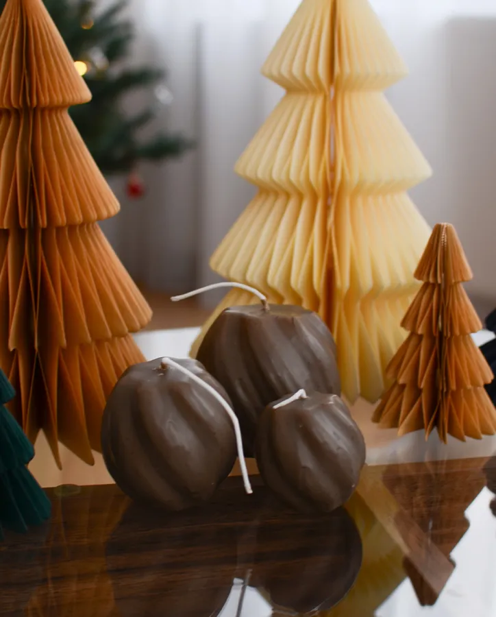 Sójová svíčka žebrovaná sada světle hnědá, 3ks