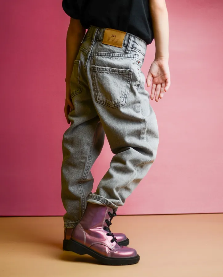 Džíny mom fit šedé