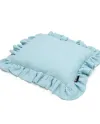Organic muslin pillow with ruffle blue