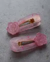 Pryskyřicové sponky s růží růžové, 2ks